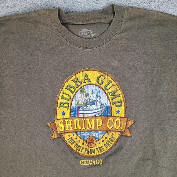 Bubba Gump Shrimp Co T-Shirt Mens Large Brown Olive Graphic Tee Chicago - Picture 2 of 12
